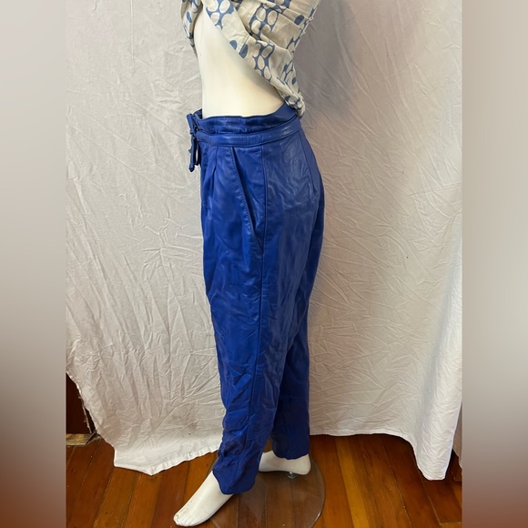 Coolest vintage 80’s real cobalt blue leather drawstring pants - Picture 4 of 9